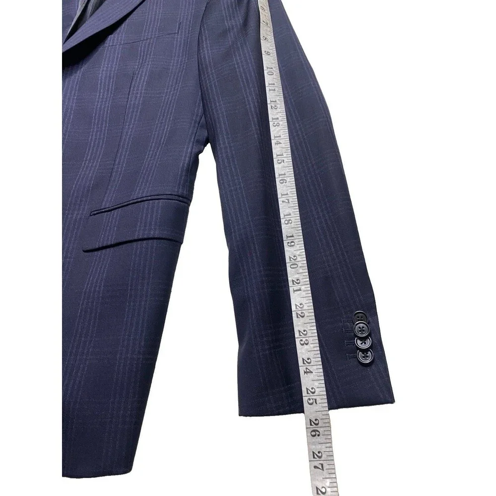 NEW Banana Republic Mens Blazer 40R Slim Fit Navy Plaid Marzotto Super 100s Wool